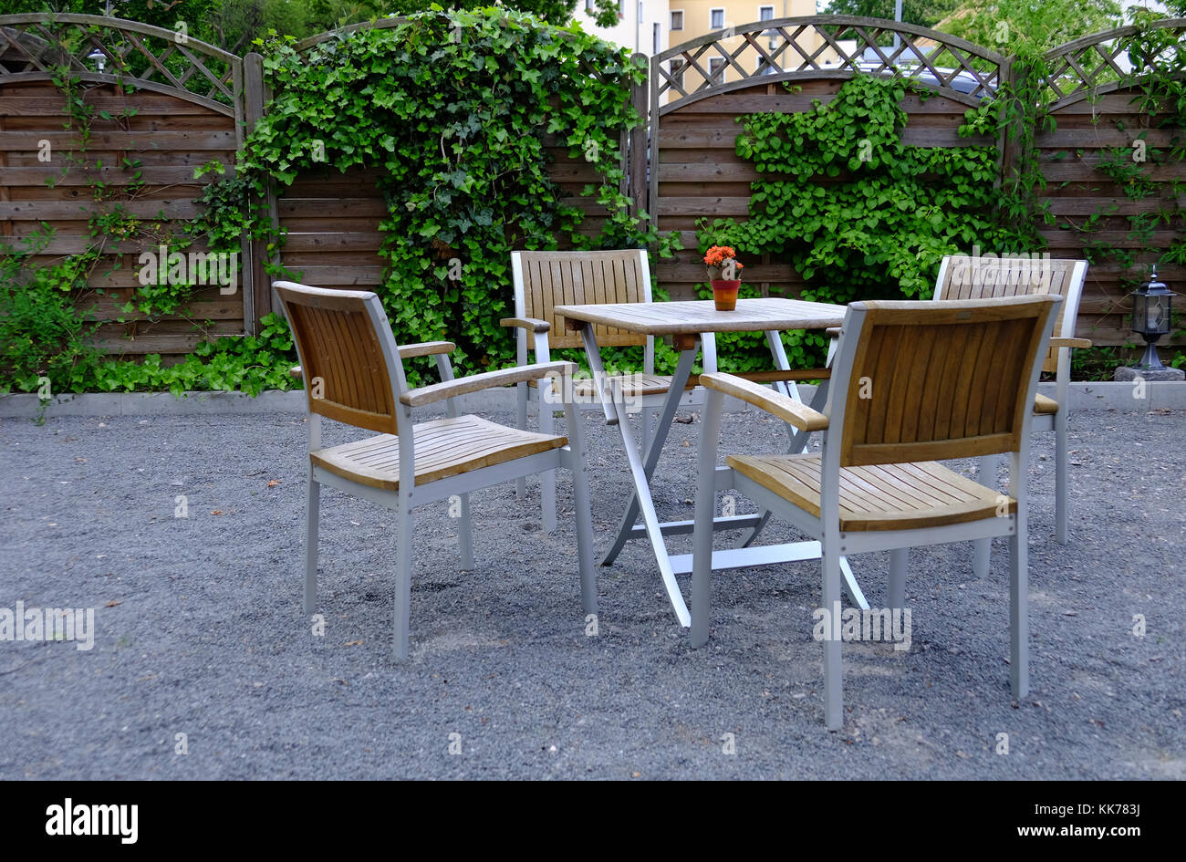 Outdoor furniture with table and four chairs stock image