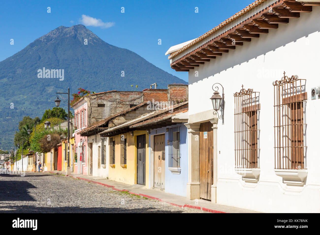 Colonial houses and Volcán de Agua | Antigua | Guatemala Stock Photo