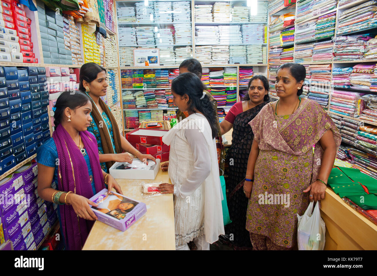 Indian womans buying lingerie at a shop in Bangalore, Karnataka