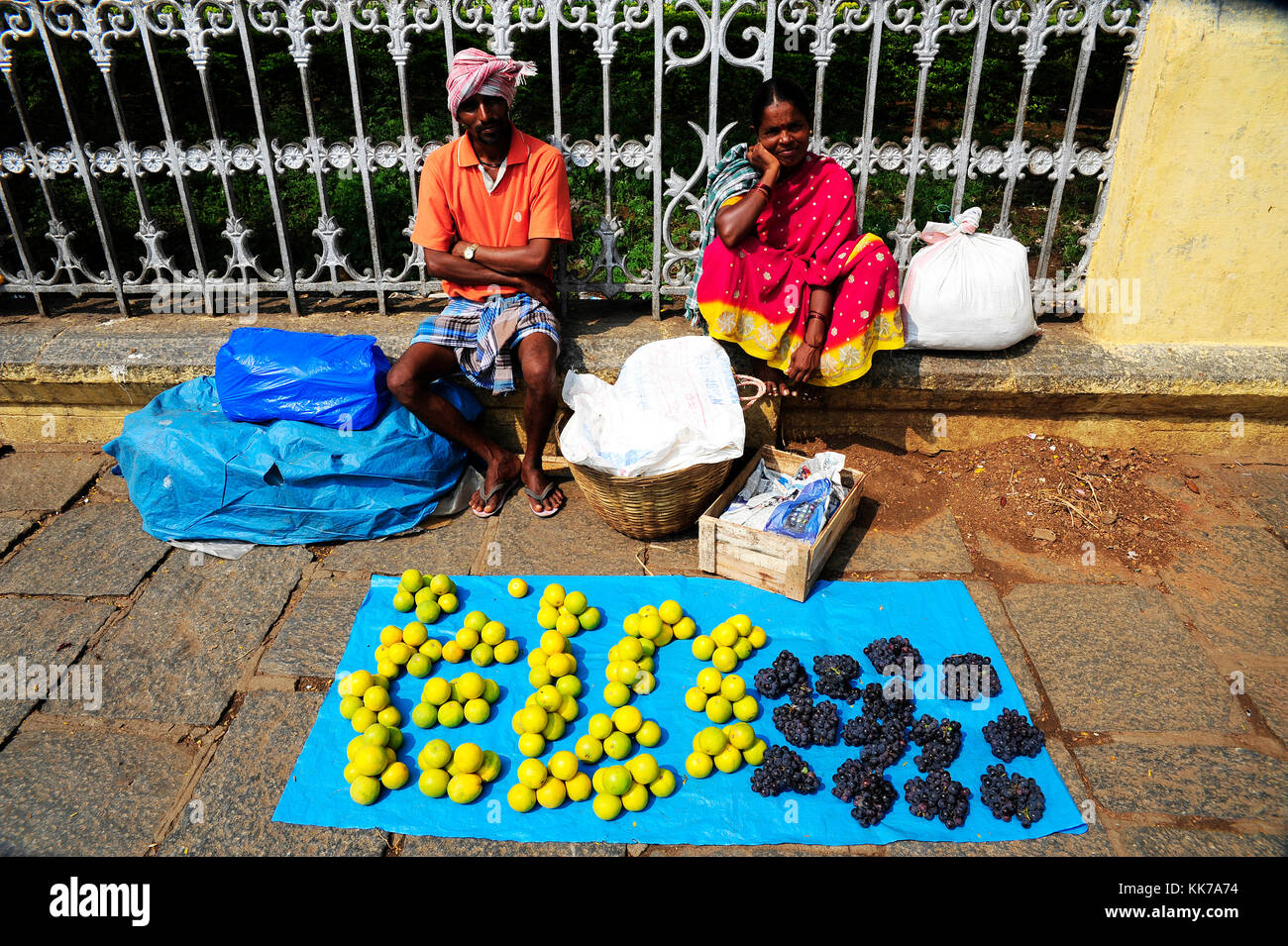 Fruit seller on the streets at Devaraja Market area, Mysore, Karnataka