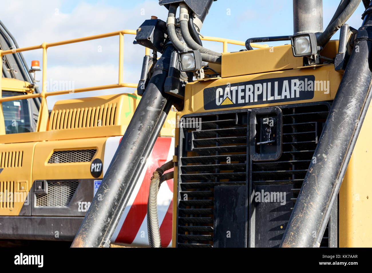Parked yellow Caterpillar bulldozer dozer at a local sand gravel pit in ...
