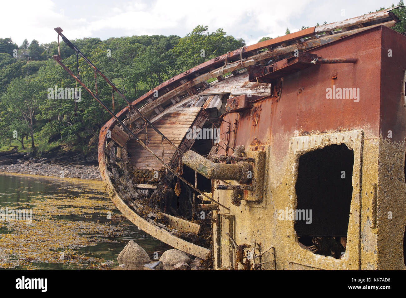 Shipwrecked ship on the beach at Lower Diabaig, Scotland Stock Photo