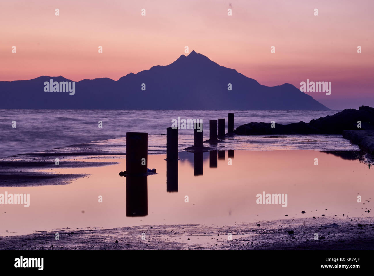 dock in greece waves, morning Stock Photo - Alamy