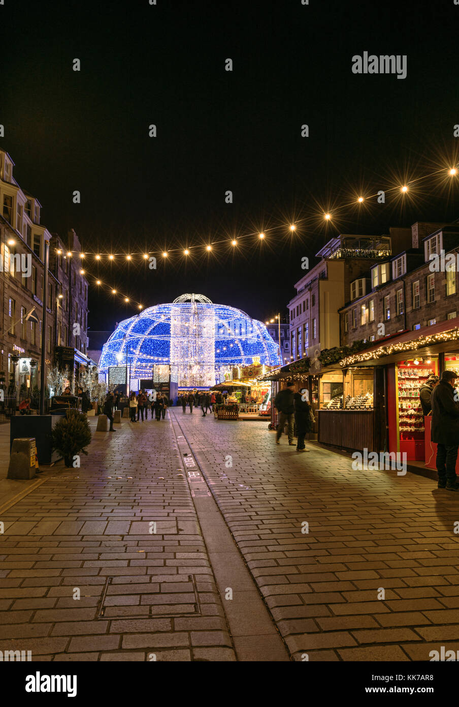 2017 Xmas lights installation and festivities at night in Edinburgh, Scotland, UK. Stock Photo