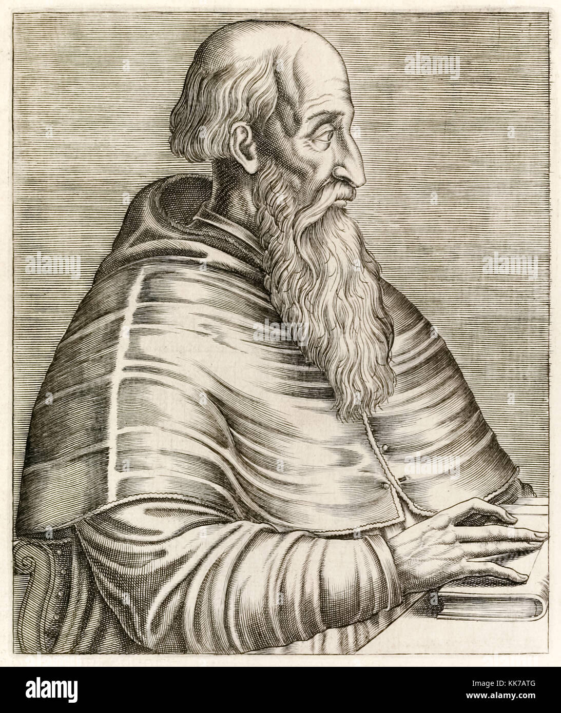 Pietro Bembo (1470-1547) Venetian and Italian scholar and poet whose most influential work was ‘Prose della volgar lingua’ about writing poetry in Italian. Engraving from “True Portraits…” by André Thévet (1516-1590) published in 1584. Stock Photo