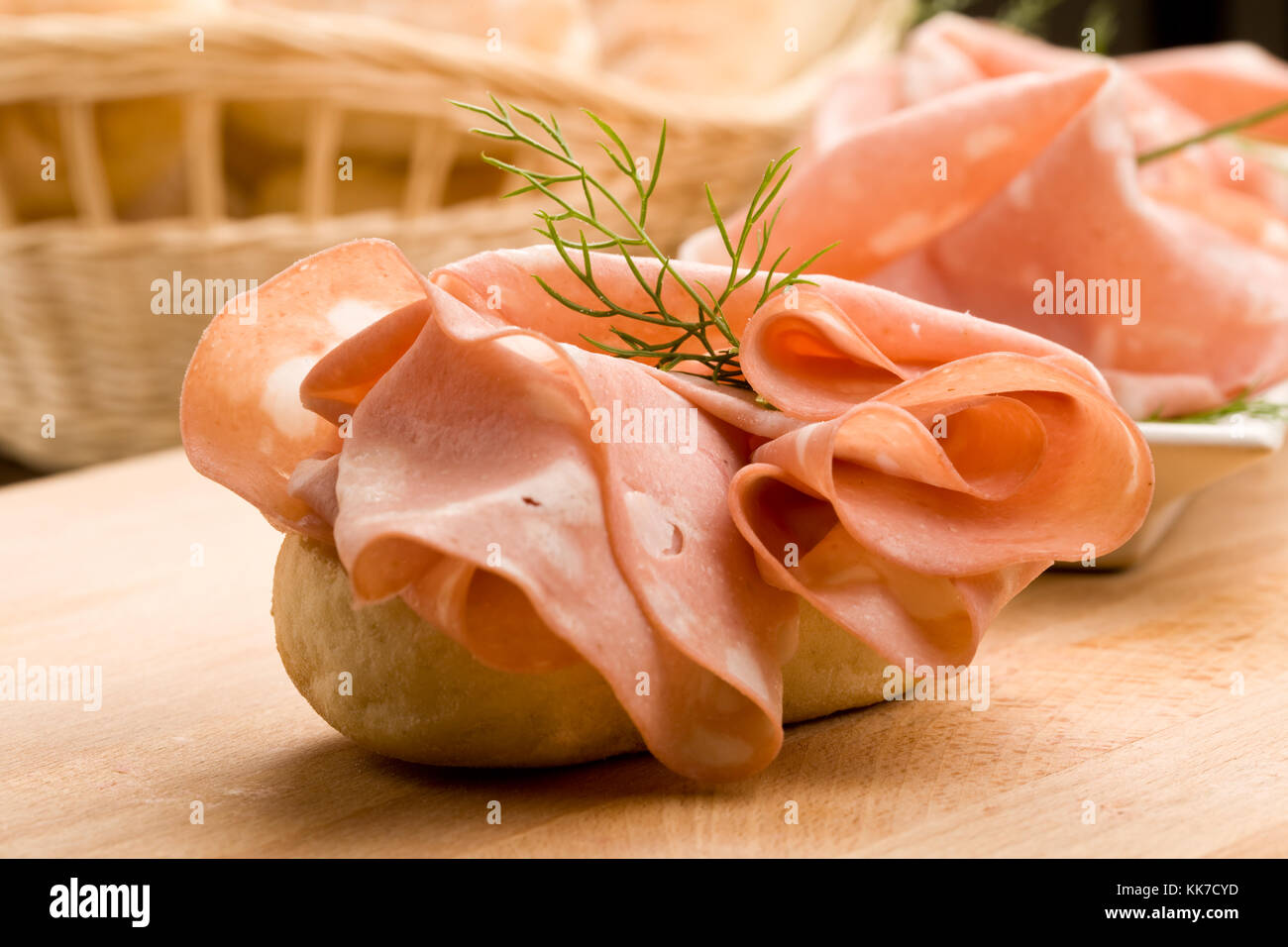 sandwich with mortadella with thin cutted slices of italian mortadella sausage Stock Photo Alamy