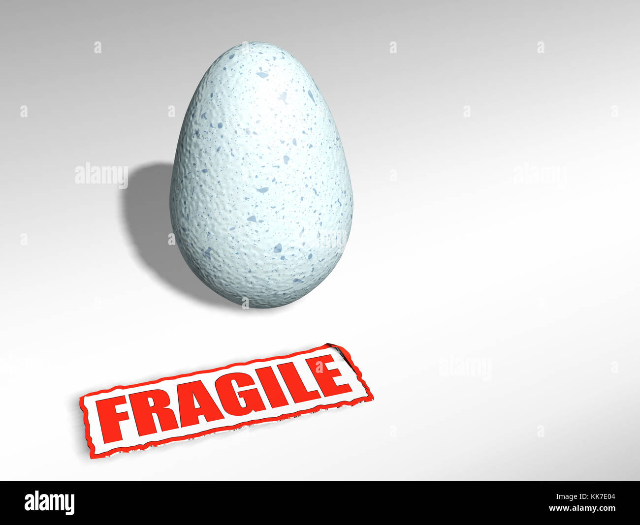 3D render of an egg with a fragile sticker Stock Photo