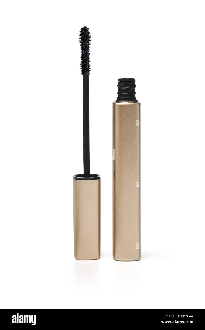 Black mascara wand and tube on white background Stock Photo Alamy