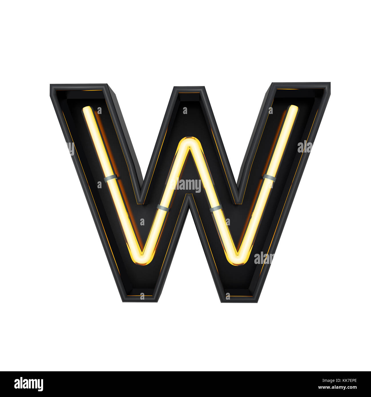 Neon style light letter W. Glowing neon Capital letter. 3D rendering Stock Photo