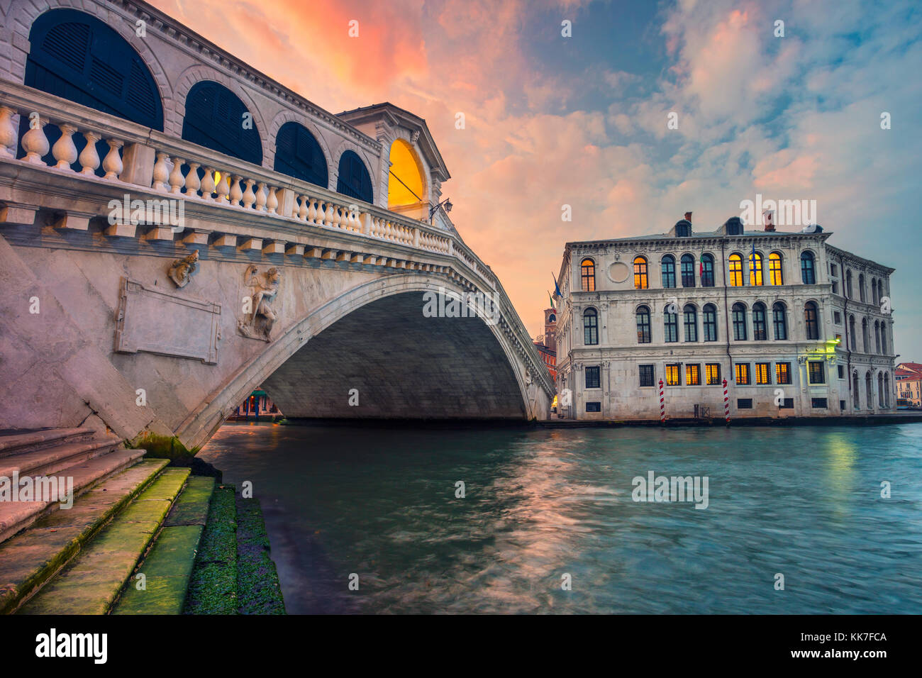 Venice. Cityscape image of Venice with famous Rialto Bridge and Grand Canal. Stock Photo
