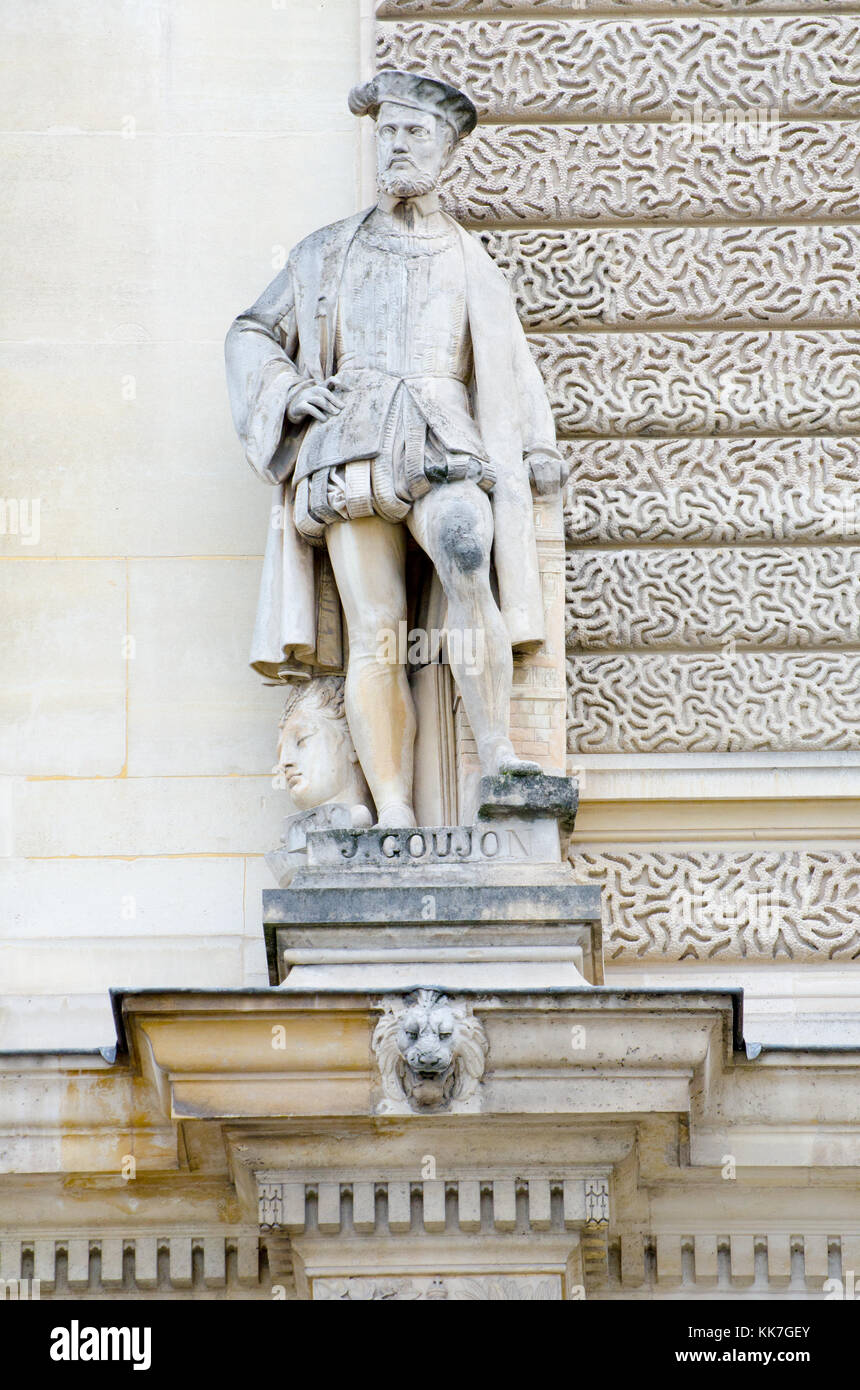 Paris, France. Palais du Louvre. Statue in the Cour Napoleon: Jean Goujon, ( c 1510 - c. 1568), French Renaissance sculptor Stock Photo