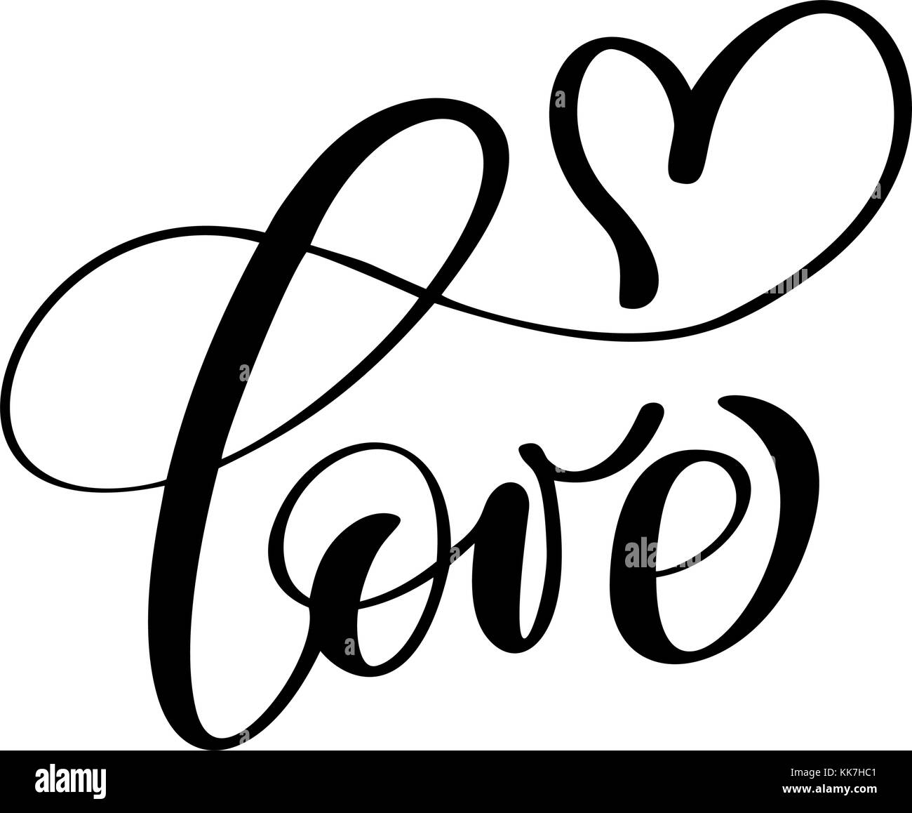 handwritten inscription LOVE and heart Happy Valentines day card ...