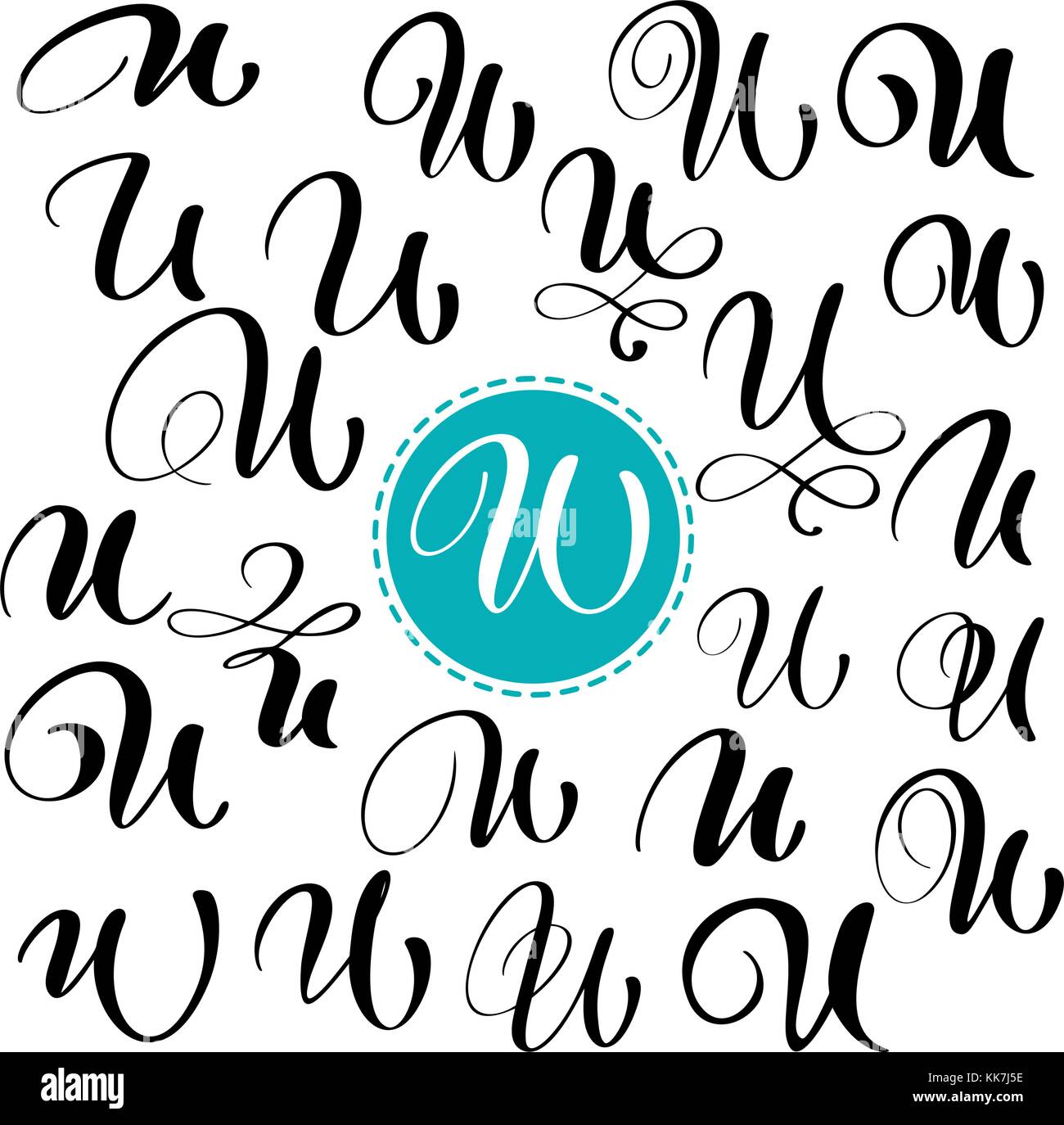 Set Letter U Hand Drawn Vector Flourish Calligraphy Script Font