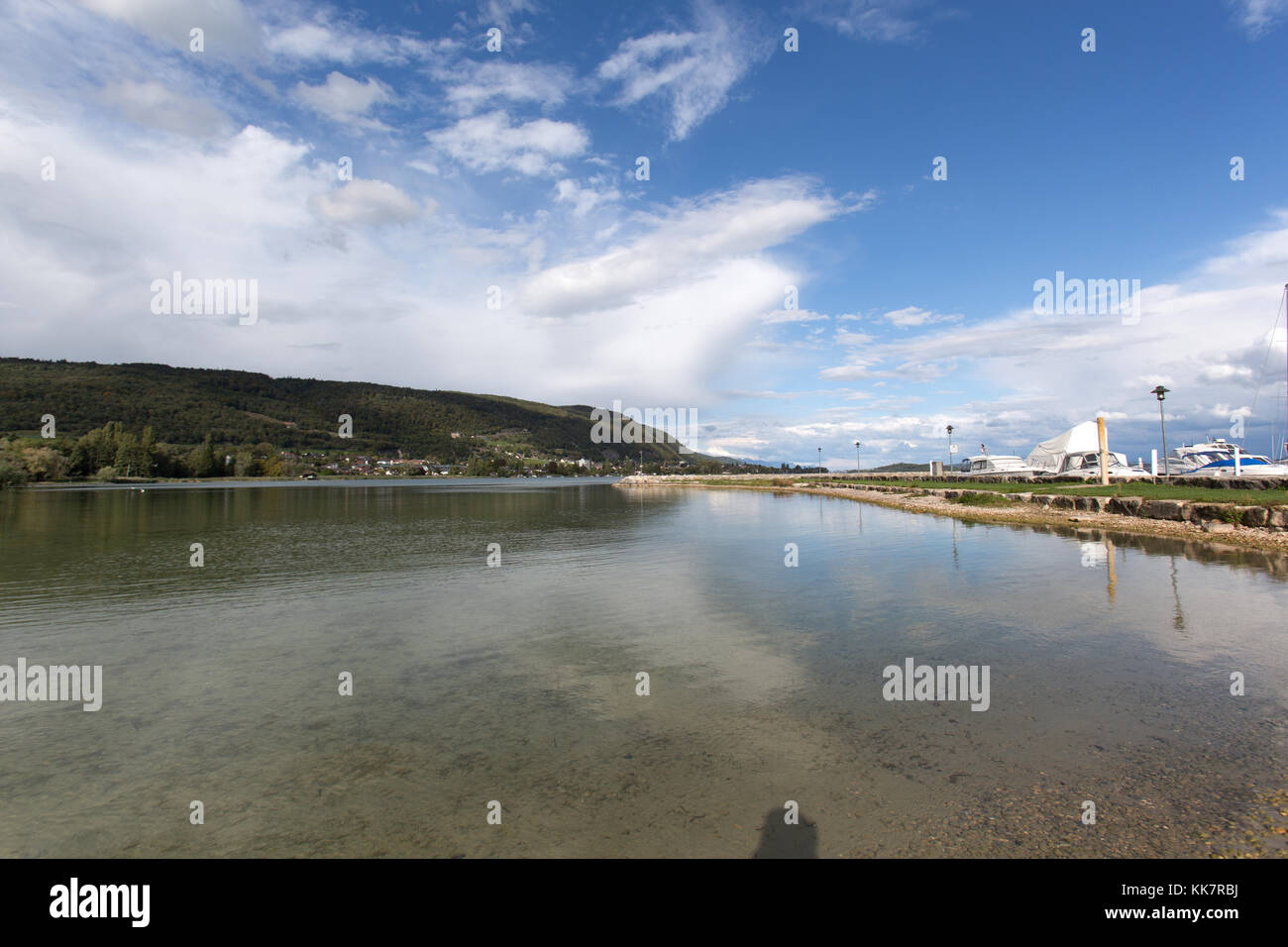 Town of Le Landeron, Switzerland. Picturesque view of Lake Biel viewed