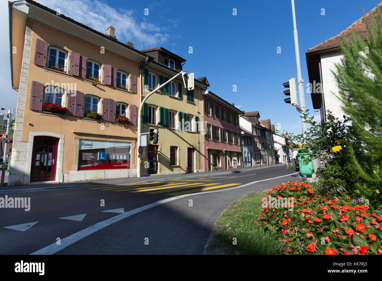 Town of Le Landeron, Switzerland. Picturesque view of houses and