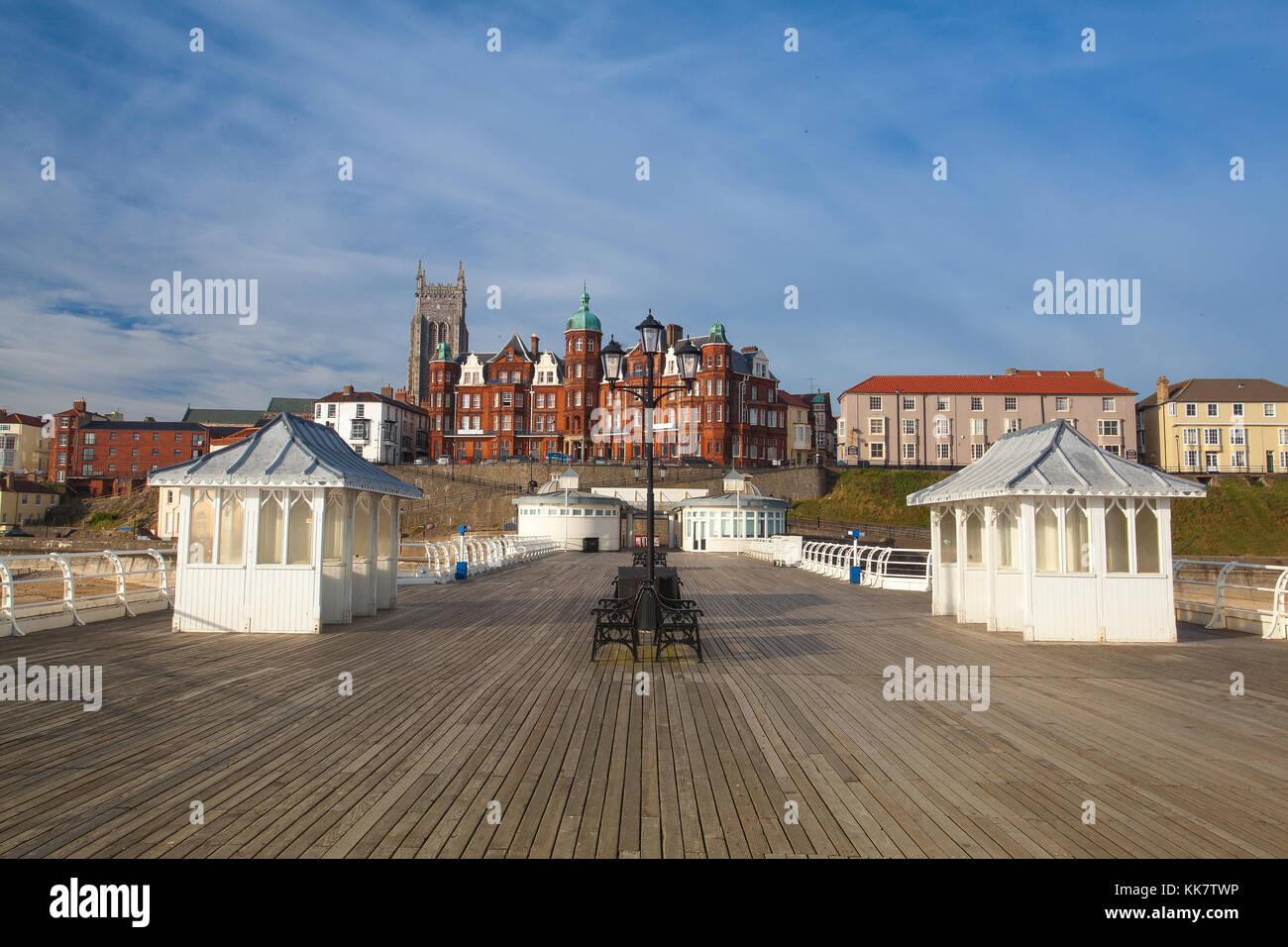 Cromer beach and Victorian pier in Norfolk at sunrise, Great Britain Stock Photo