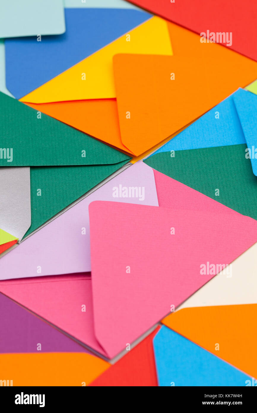 Different colored envelopes on the table Stock Photo Alamy