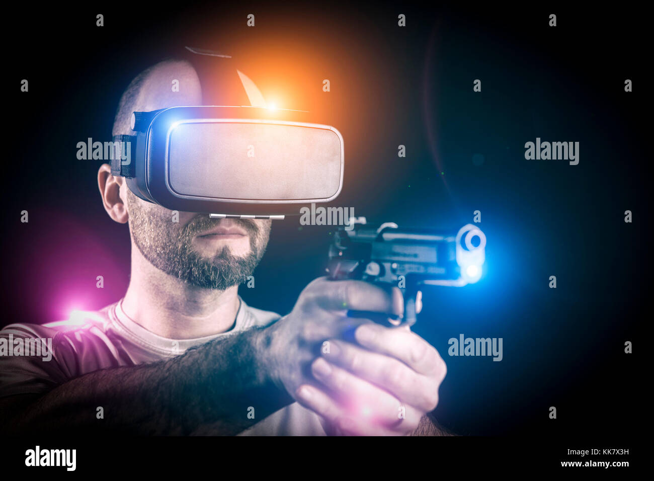 man play videogame with VR headset Stock Photo