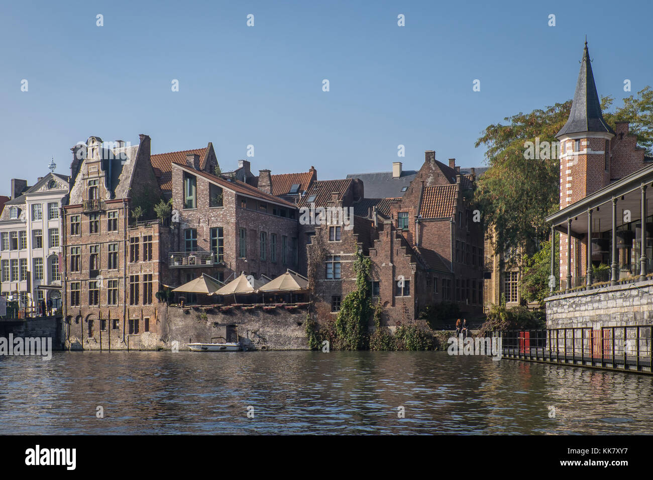Historic town Ghent in Belgium from the river the Leie. Stock Photo
