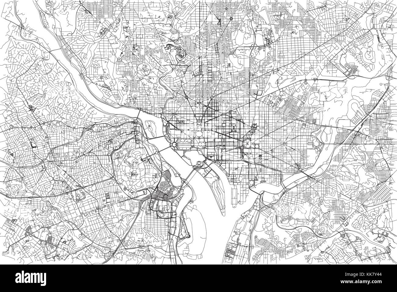 Streets of Washington, city map, United States. Street map Stock ...