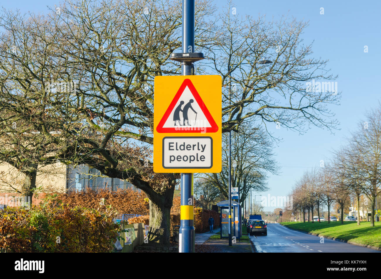 Sign warning of elderly people crossing the road Stock Photo