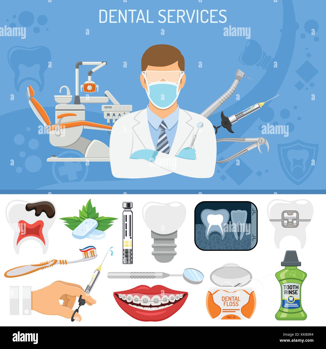 Dental Services banner and infographics with Oral Hygiene and Dental ...