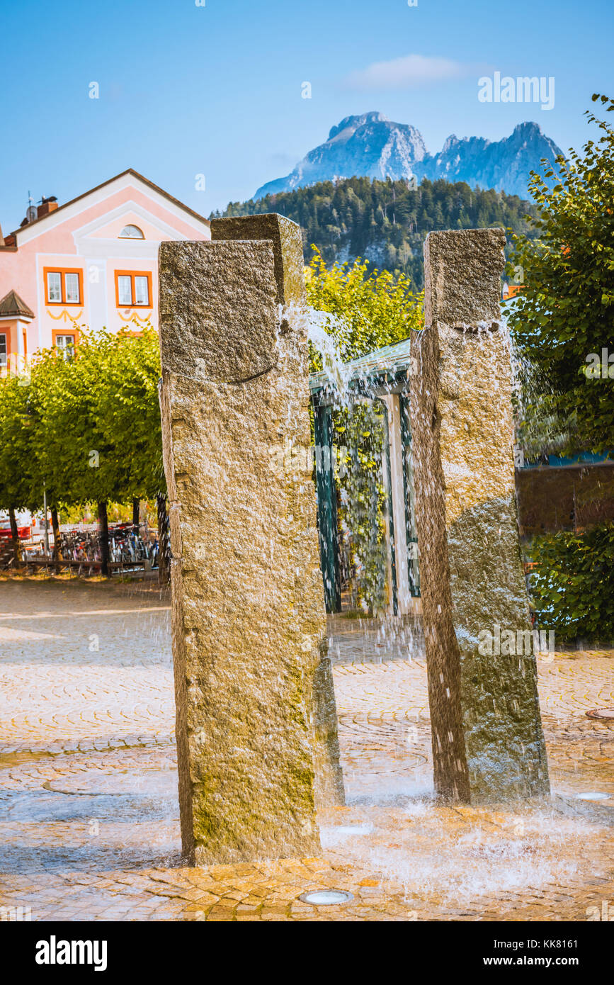 Fountain in europian town Fussen Bavaria Germany Stock Photo
