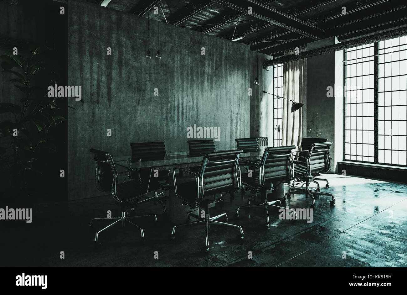 Dark Modern Industrial Loft Conversion Interior With Grungy