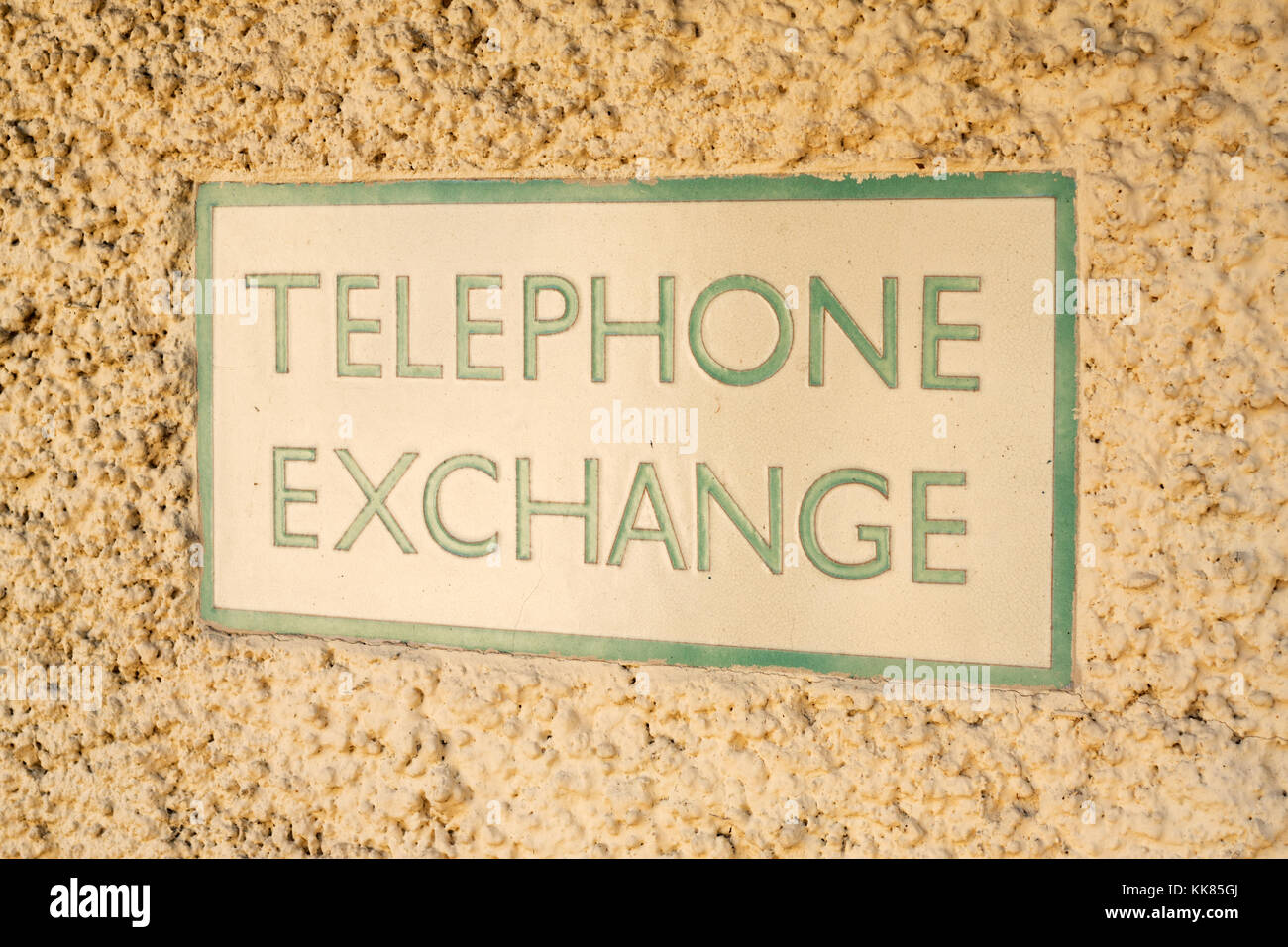 Sign on old Telephone Exchange building, Wolsingham, Co. Durham, England, UK Stock Photo