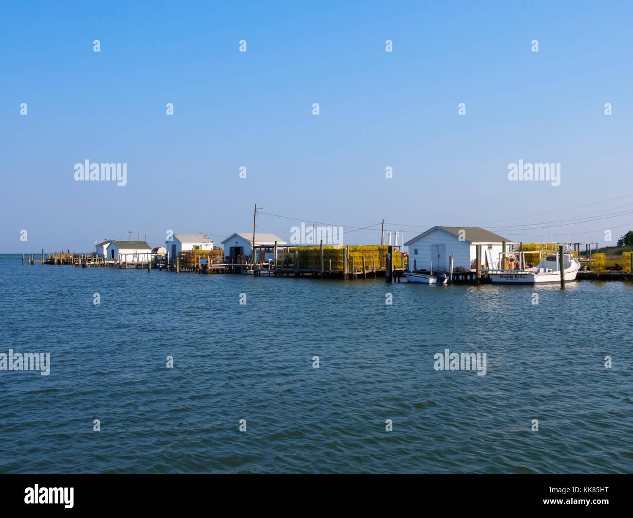 Fishing shanties and crab pots, Tangier Island, Chesapeake Bay Stock Photo