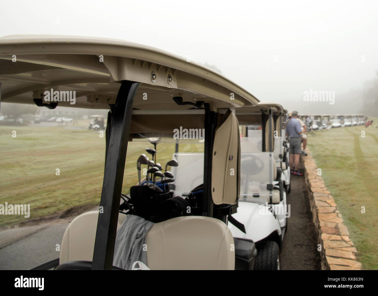 Golf carts rest in a line prior to a Safeside reunion golf tournament, Nov.6, 2017, in Valdosta
