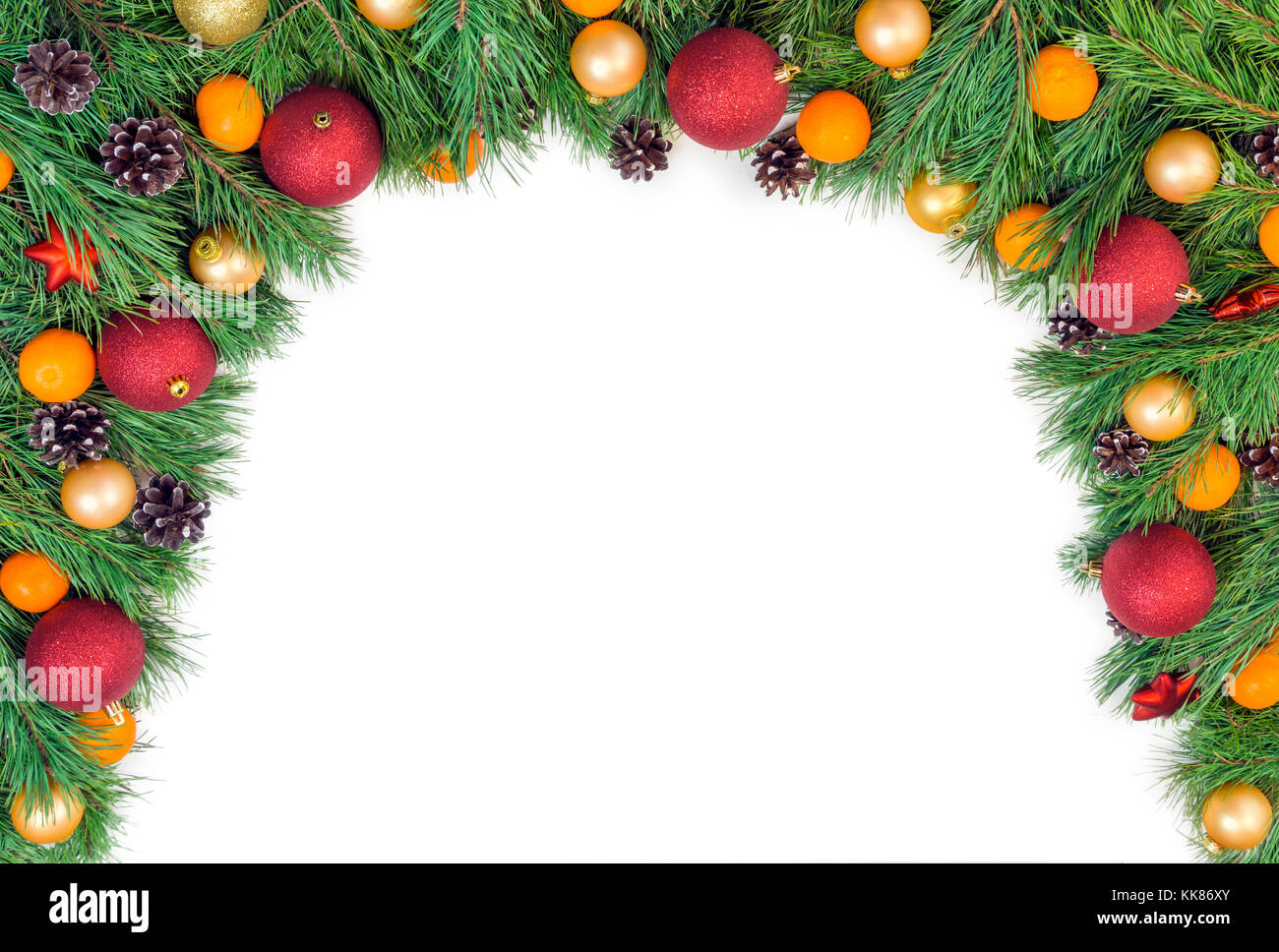 Christmas garland with pure green natural fir branches with cones ...
