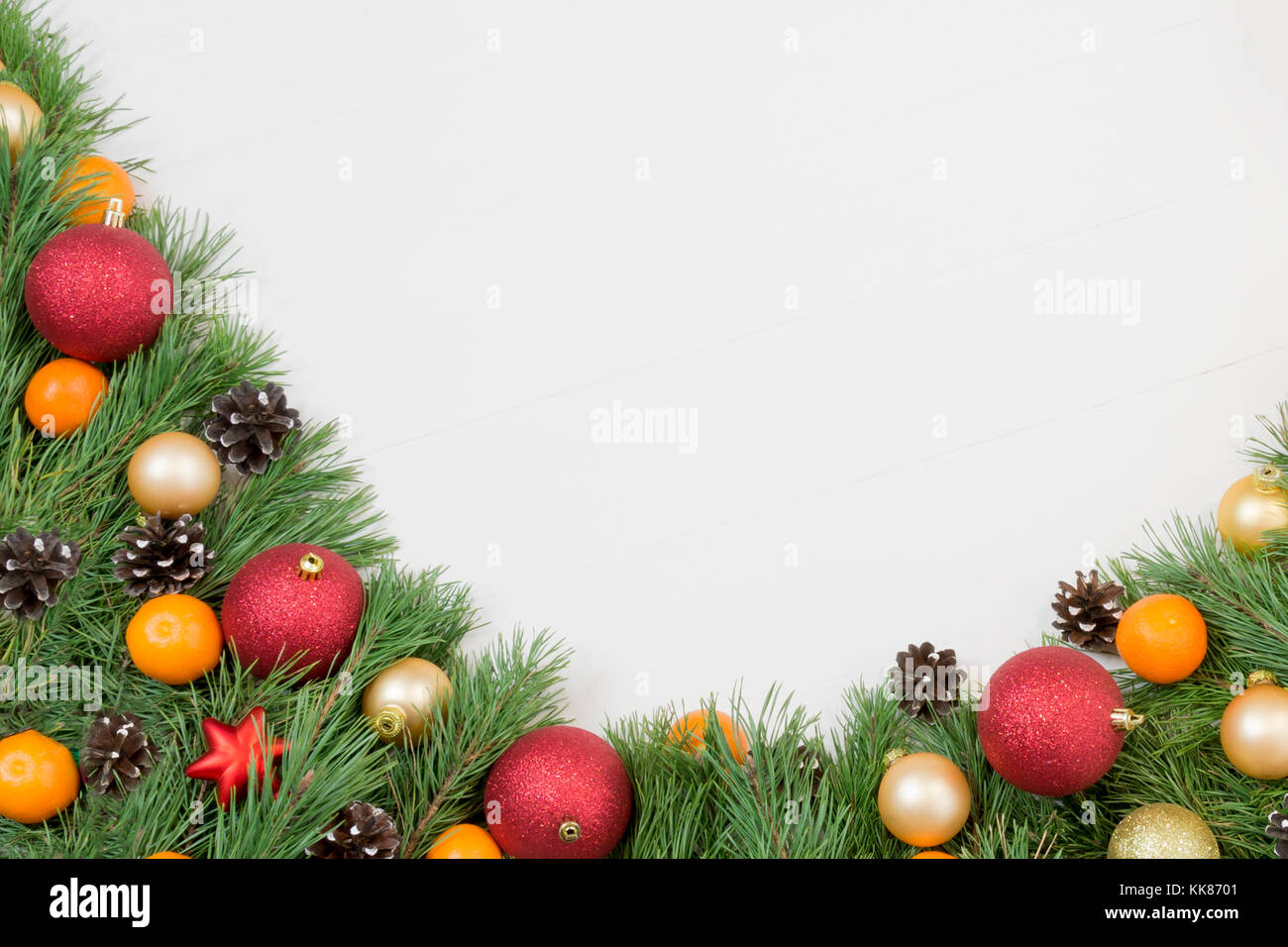 Christmas garland with pure green natural fir branches with cones on ...