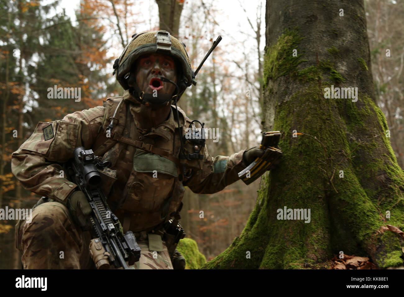 A British soldier of the 1st Battalion, Royal Regiment of the Fusiliers ...