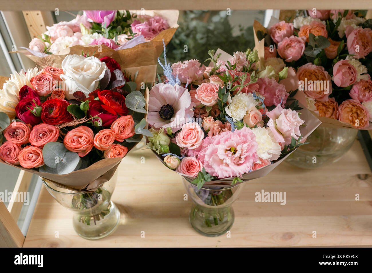 different varieties. Fresh spring flowers in refrigerator for flowers