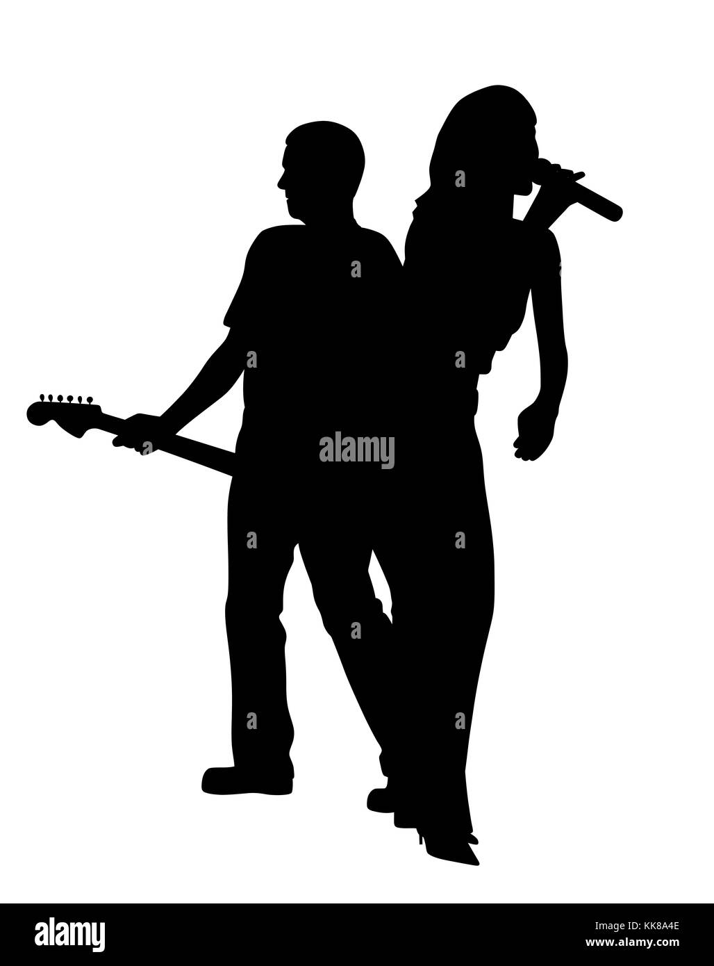 Female singer and male guitar player back to back Stock Photo