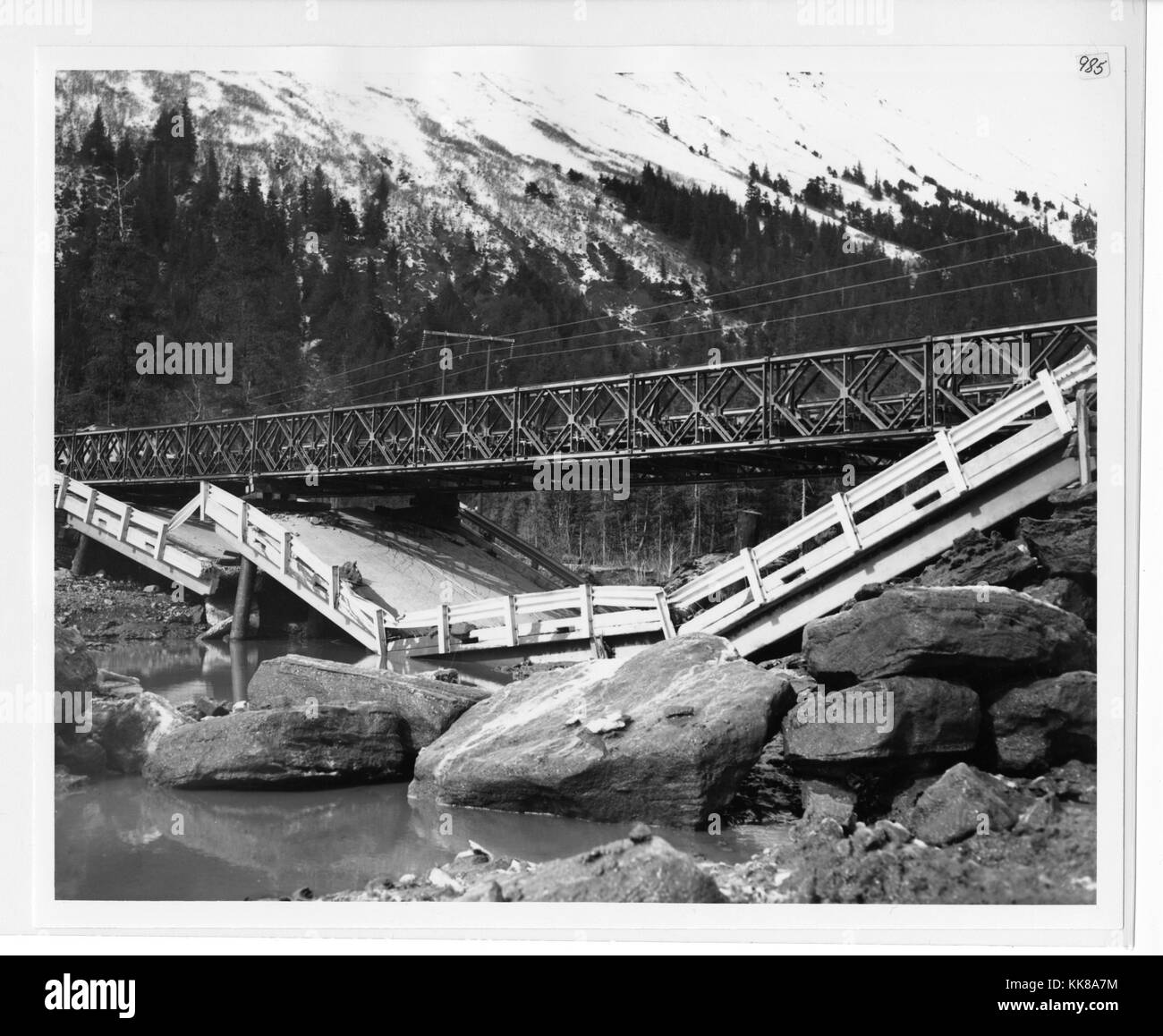 Girdwood, Alaska Earthquake Photographs. Image credit Department of Defense, 1965. Stock Photo