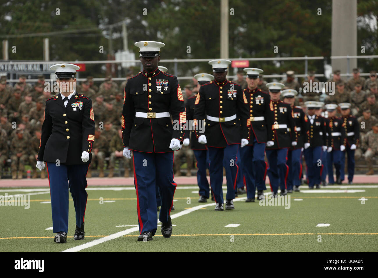 U.S. Marines march to their positions during the Joint Daytime Ceremony