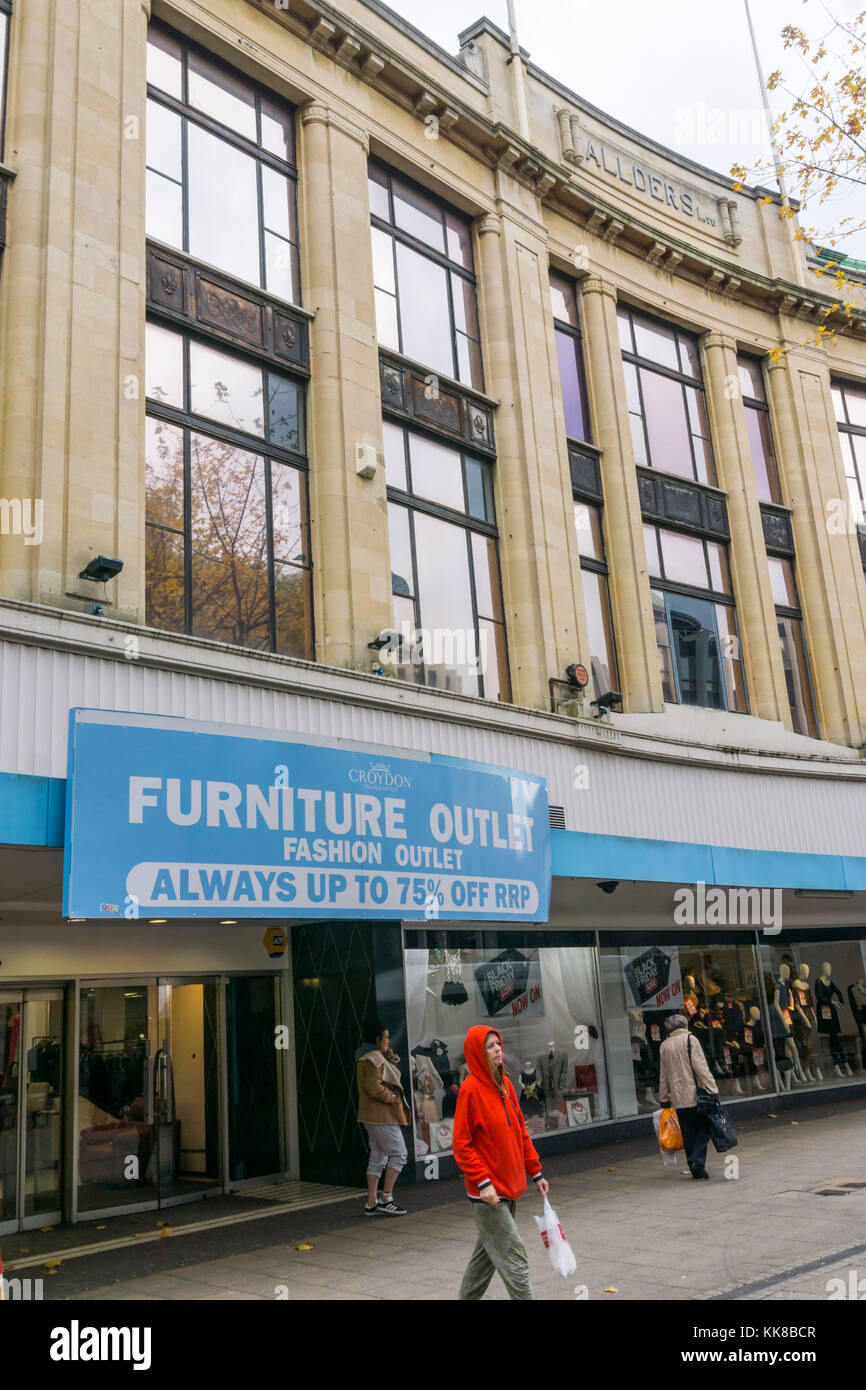 Croydon Village Outlet selling clothes and furniture in the old Allders Department Store. Stock Photo