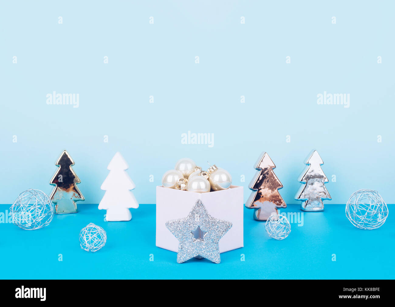 Christmas tree balls on a blue background Stock Photo - Alamy