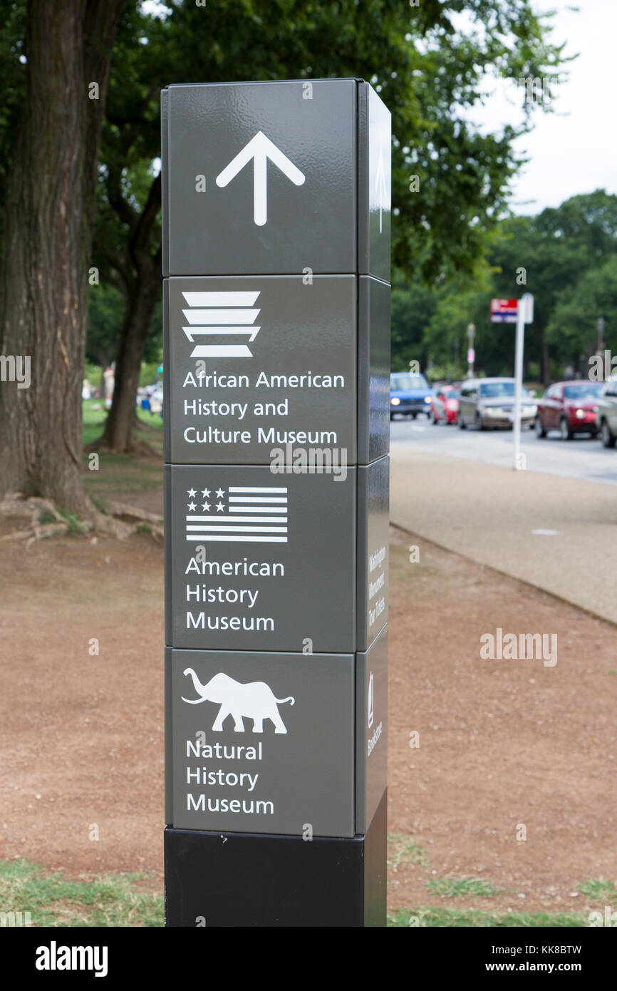 Typical tourist direction sign on a street corner in Washington DC, United States. Stock Photo