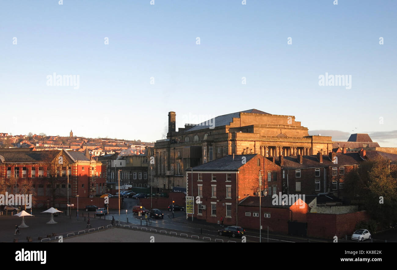 Photographs of Blackburn taken early in the morning from the top floor of Fielden Street multi storey car parl. Stock Photo