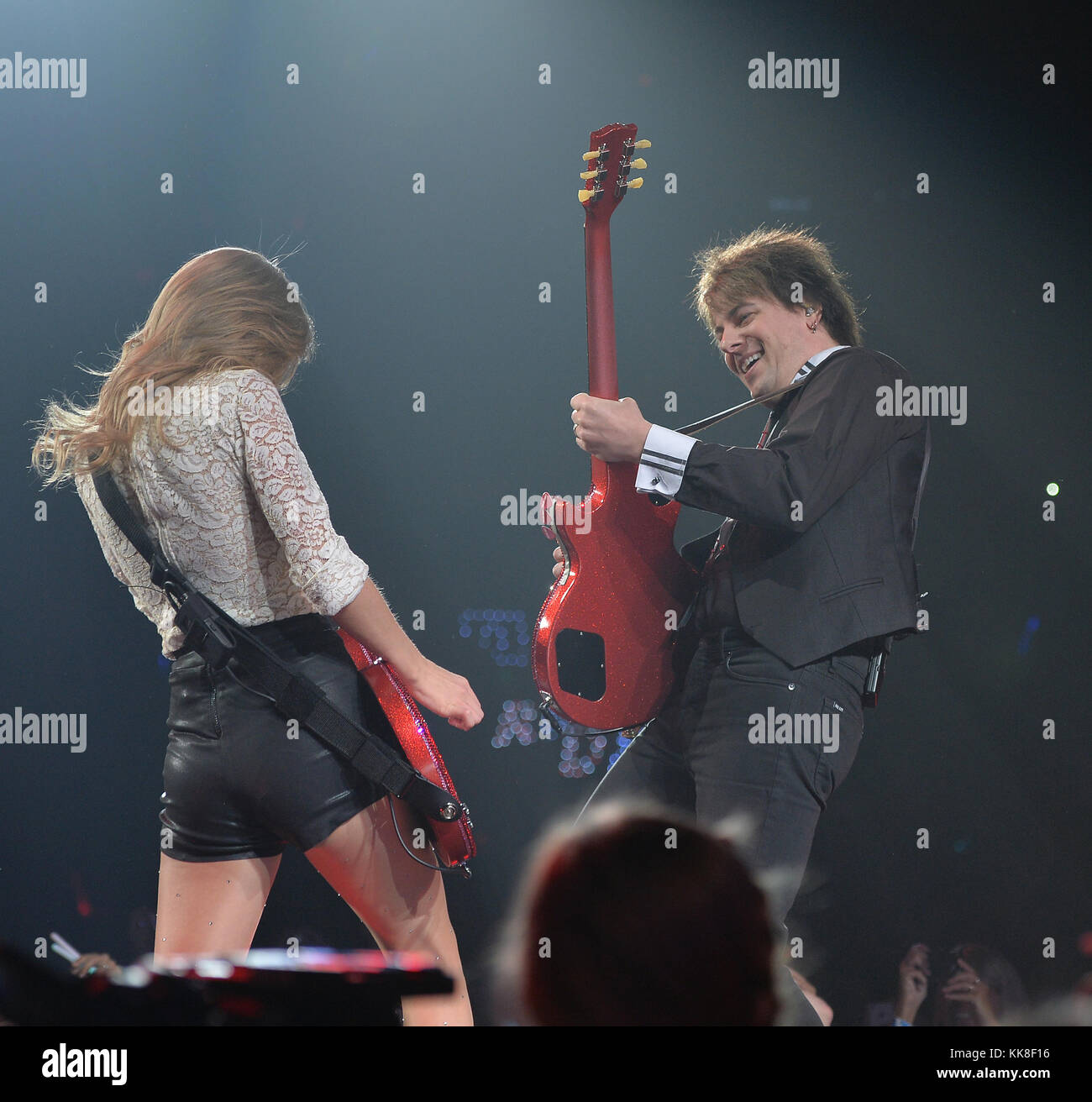 ATLANTA, GA - APRIL 18: Seven-Time Grammy winner Taylor Swift  (born December 13, 1989) performs The RED Tour at the Philips Arena on April 18, 2013 in Atlanta, Georgia  People:  Taylor Swift Stock Photo