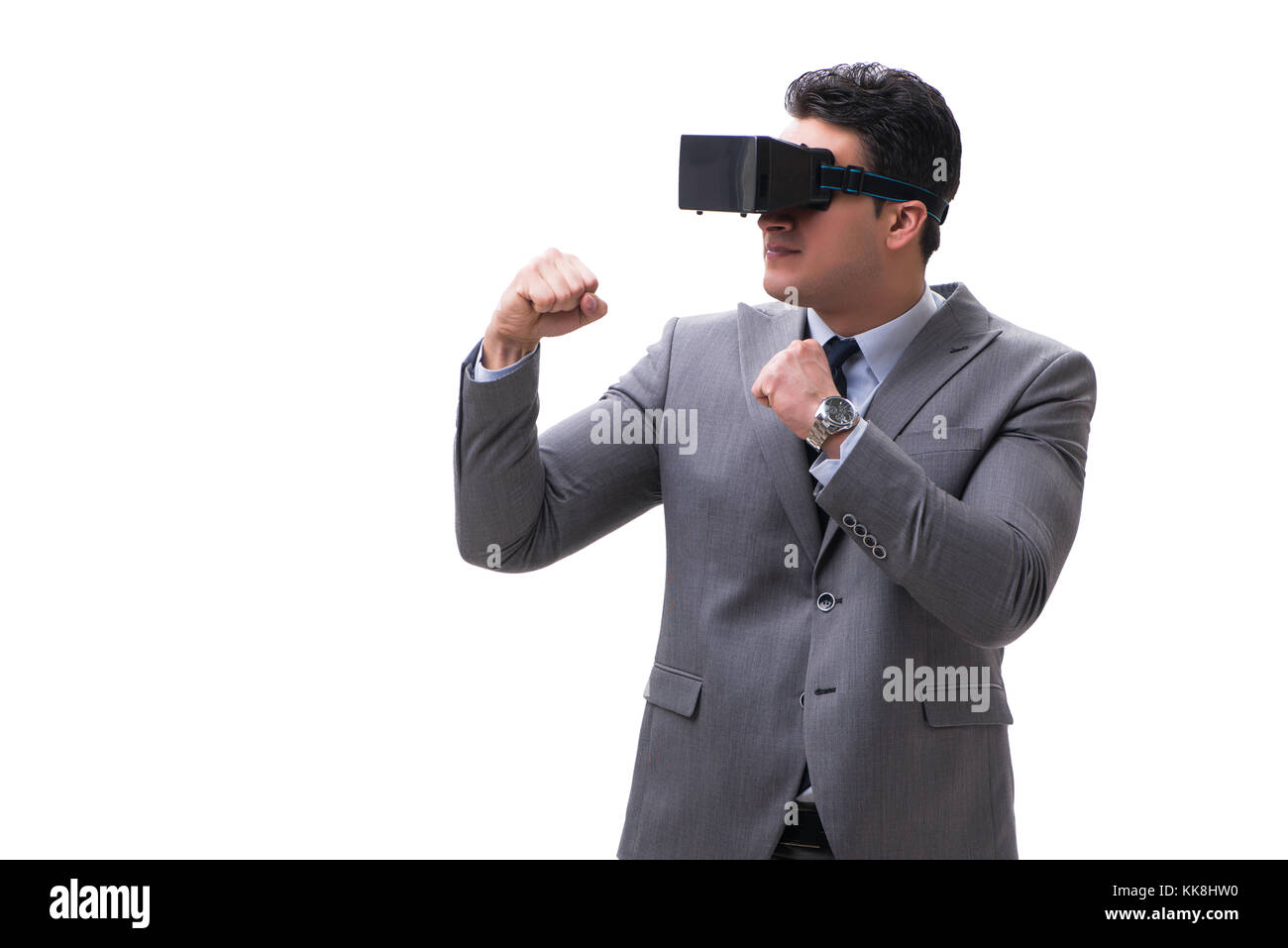 Businessman wearing virtual reality VR glasses isolated on white Stock ...