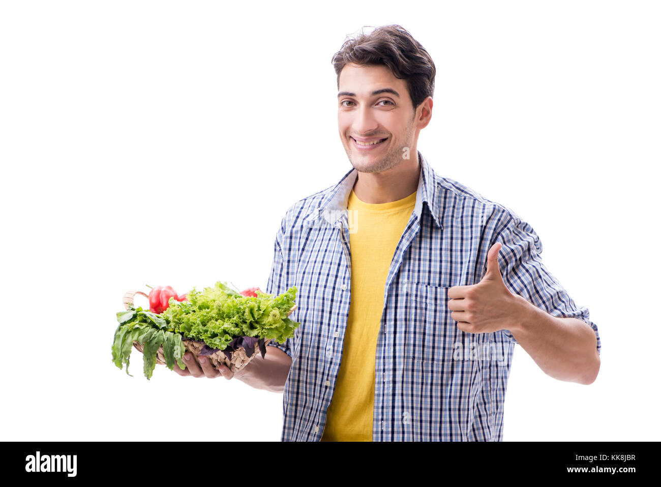 Man with basket of fruits and vegetables Stock Photo - Alamy