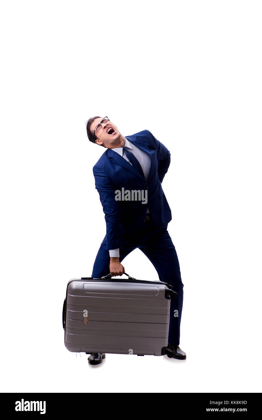 Young businessman with suitcase isolated on white background Stock ...