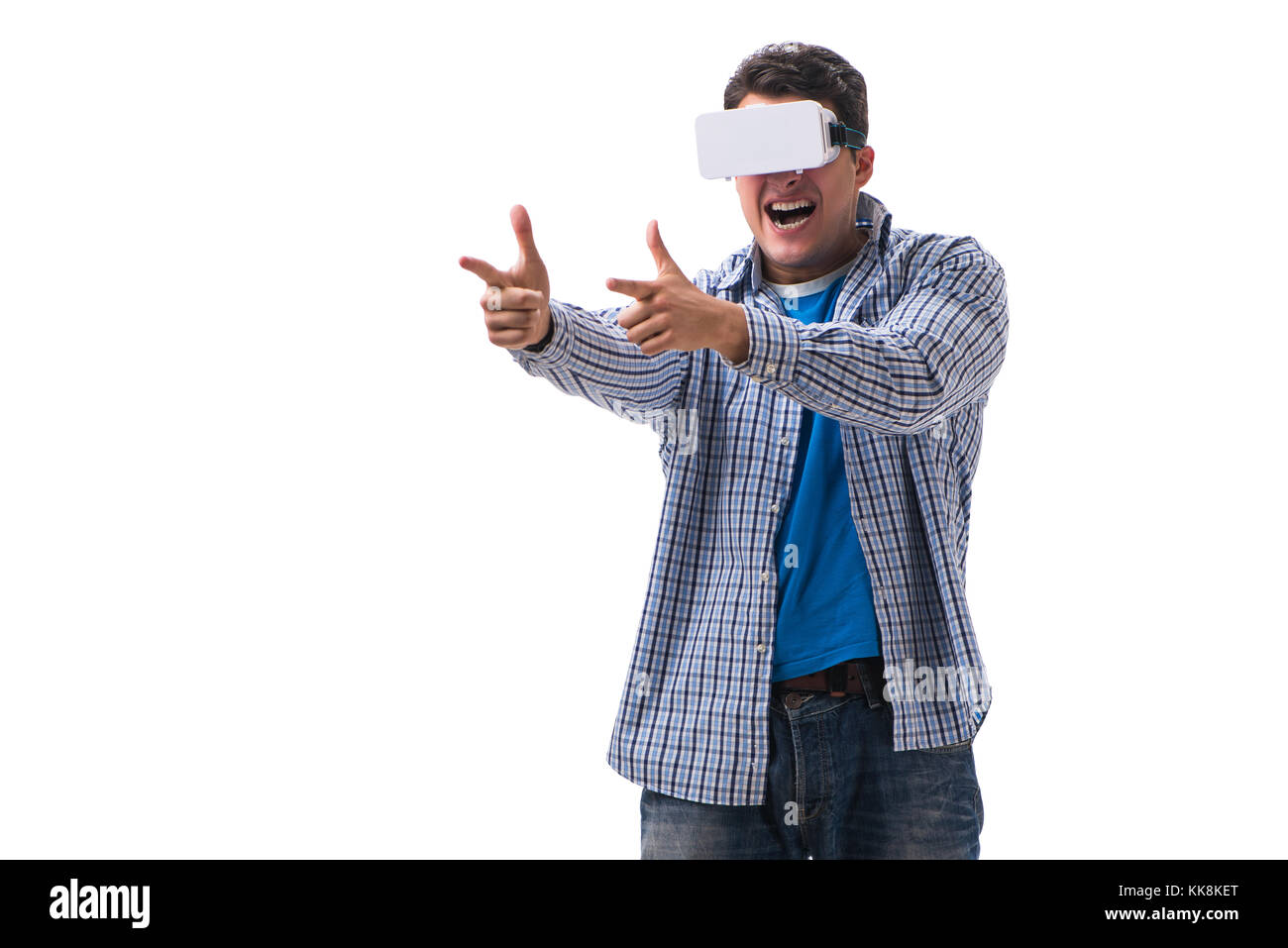 Young man wearing virtual reality VR glasses Stock Photo - Alamy
