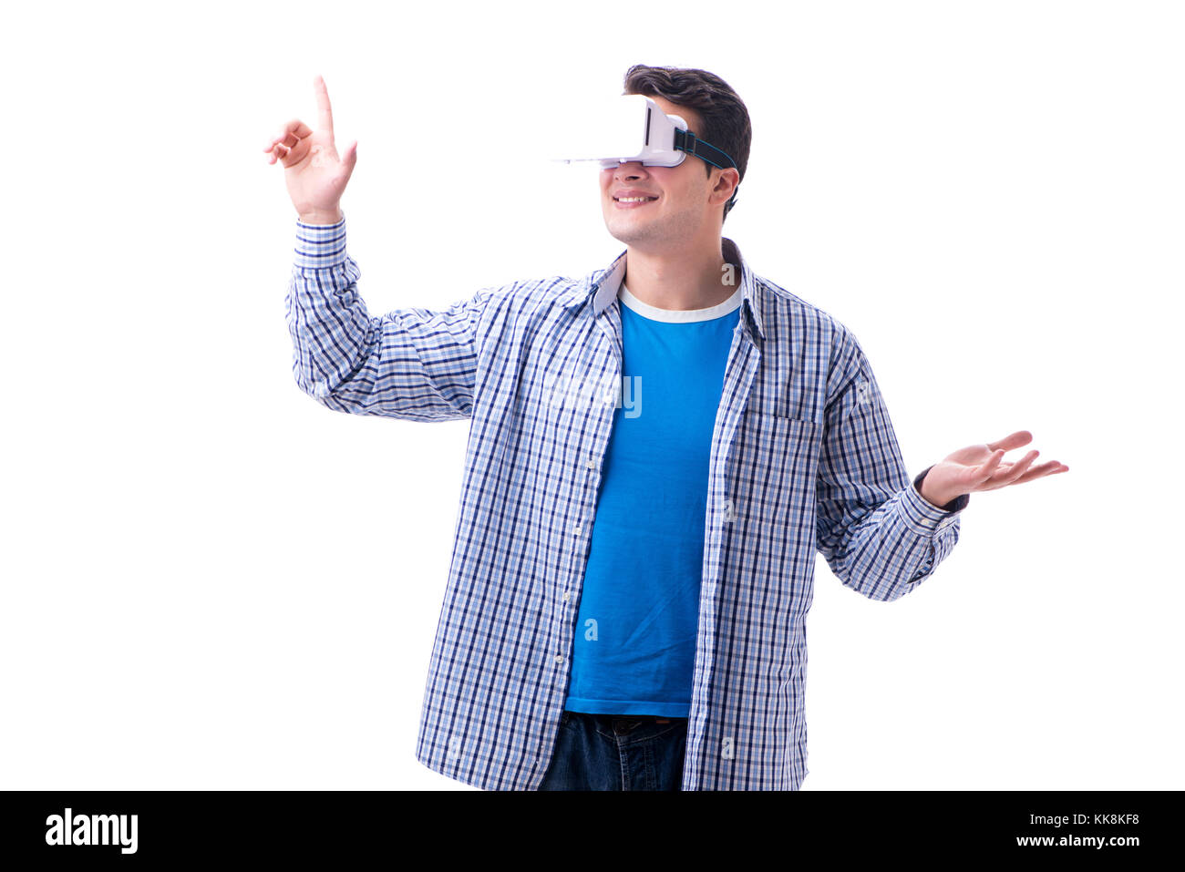 Young man wearing virtual reality VR glasses Stock Photo - Alamy
