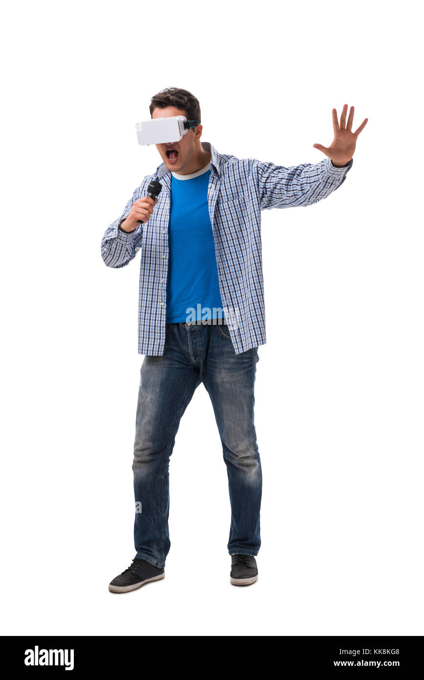 Young man wearing virtual reality VR glasses Stock Photo - Alamy