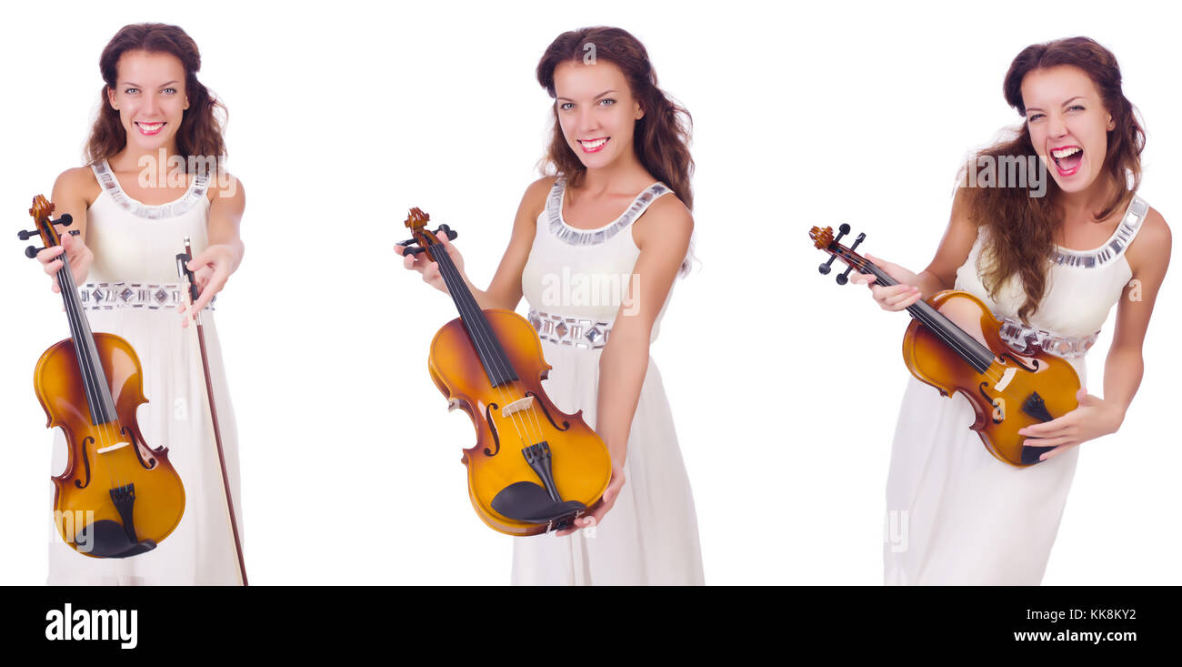 Woman playing violin isolated on white background Stock Photo - Alamy